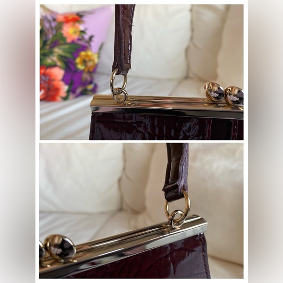 Liz Claiborne burgundy patent faux croc minibag with top handle - Picture 10 of 16